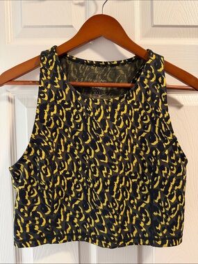 Sweaty Betty Yellow and Black Leopard Print Sleeveless Crop Top
